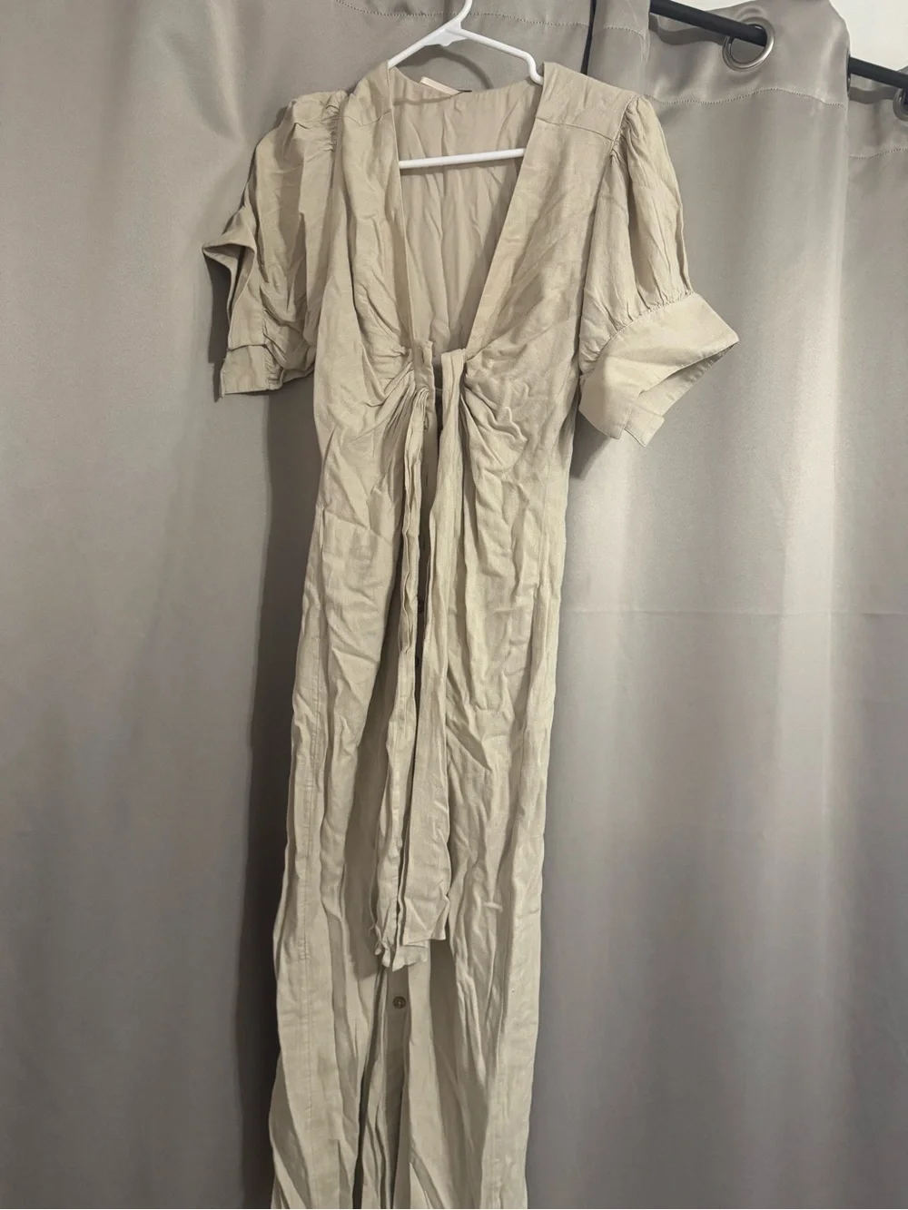 Free People Cream/Tan Tie-Front Maxi Dress - Picture 1 of 3